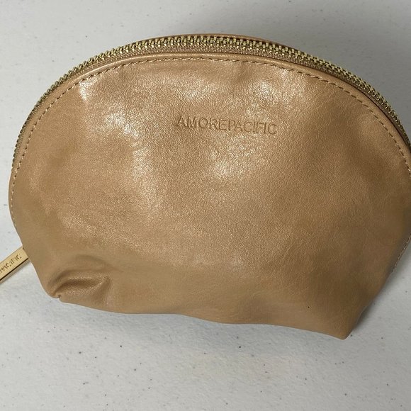 Amore Pacific Leather Cosmetic Bag, Light Brown, 8" x 5", New - Picture 1 of 11